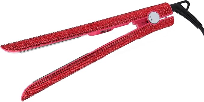 Hair Straightener and CurlerProfessional Red Hair Straightener Curler Straightening Curling 2 in 1 Design Rhinestone Flat Iron Automatically Shut Down Temperature Adjustable