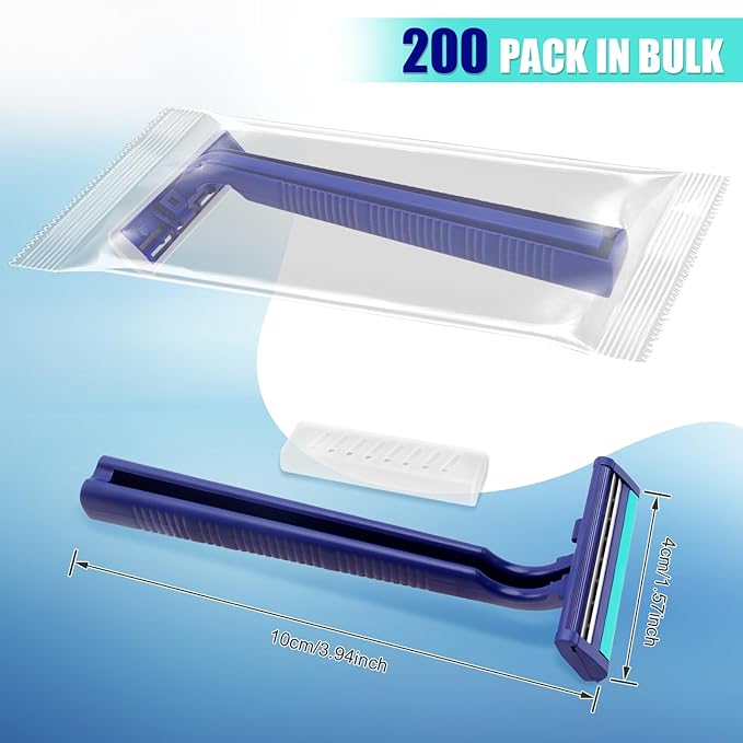 Disposable Razors Bulk for Men 200 Pack Homeless Supplies Bulk Twin Blade Mens Travel Supply Razor for Shaving Safety Beard Shavers for Camping Bathing Hotel (Blue)