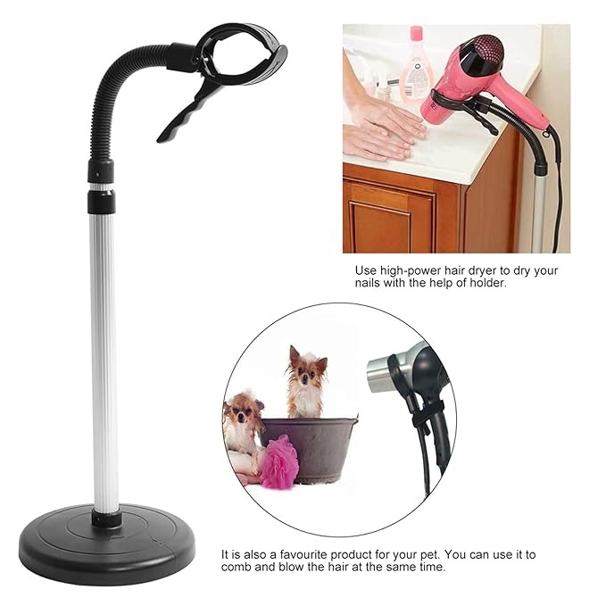 Hair Dryer Stand Adjustable Stainless Steel Hair Dryer Stand Convenient Hair and Pet Grooming Solid Stand Hair Dryer Storage