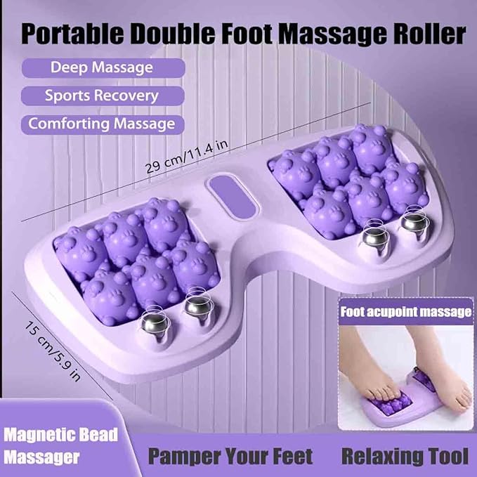 Portable Double Foot Massage RollerFoot Roller MassagerDual Feet Rollers Acupressure MassagerStress ReliefFeet Massage Tool for Travel Home Office (Purple)