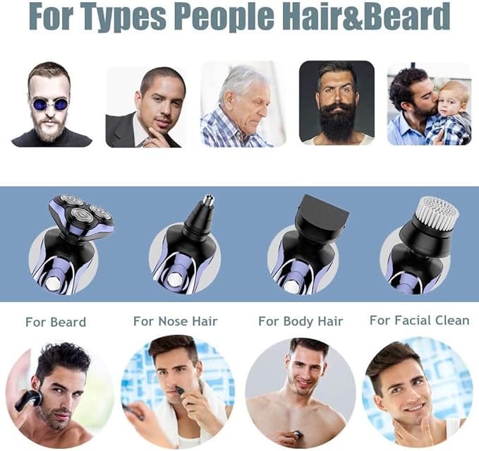 Head Shavers for Bald Men 4 in 1 Electric Shaver Hair Clippers Men's Rotary Shavers Rechargeable Razors Beard Nose Hair Trimmer Shaving Grooming Sets