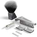 HYPE X1 Single Edge Aluminum Safety Razor Full Set - Ergonomic V-Shaped Design with 3 Customizeble Shave Settings 20 Non-Proprietary Blades Shaving Brush &amp Stand - Silver