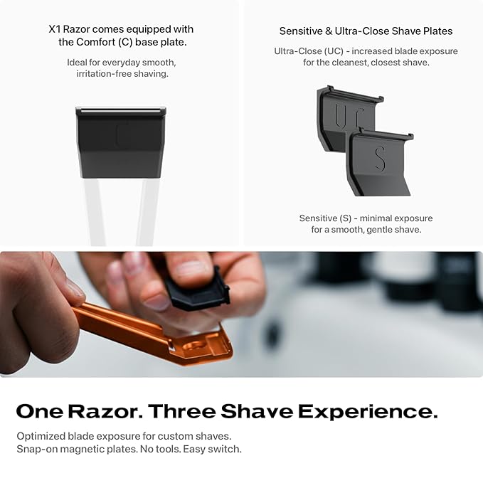 HYPE X1 Aluminum Single Edge Safety Razor Set - Magnetic Comfort (C) Sensitive (S) &amp Ultra-Close (UC) Shave Settings 20 Non-Proprietary Blades - Adjustable Shaving Razors For Men and Women - Ora