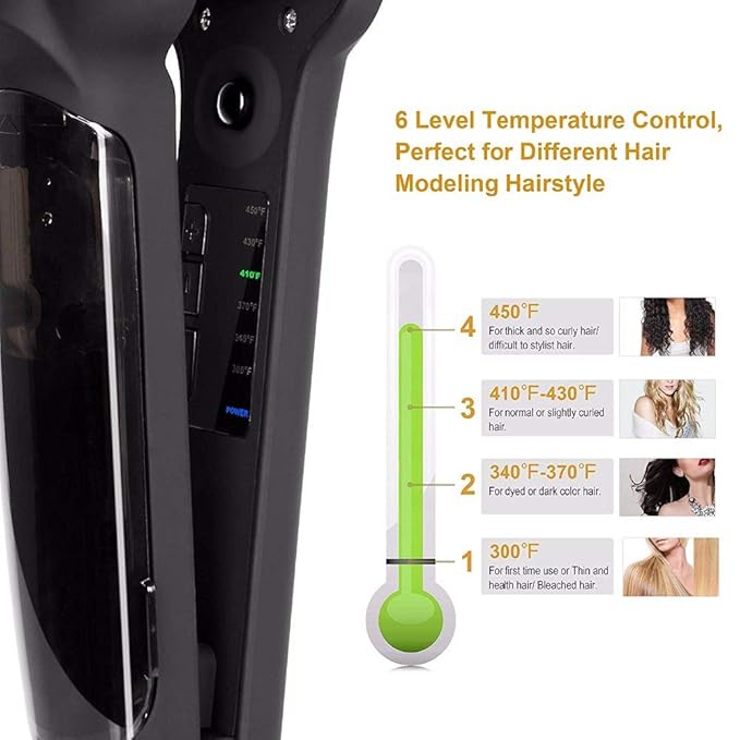 Professional Steam Infrared Hair Straightener Flat Iron with 2 inch Wide Tourmaline Ceramic Plate Fast Vapor Instant Heat Up with Adjustable Temperature Dual Voltage (Black)