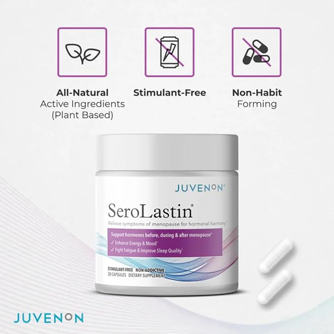 Juvenon Menopause Supplements for Women Mood Support Hot Flashes Relief Peri-Menopausal Support Hormone Balance Promote Calm Energy Clarity Sleep Natural Herbal Supplement (30 Capsules)