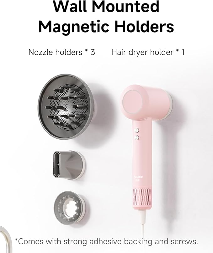 PLUZZ Professional Hair Dryer with Diffuser for Curly Hair 400M Negative Ionic Blow Dryer for Fast Drying 120000 RPM High-Speed Brushless Motor Low Noise Lightweight Travel-Friendly (Pink)