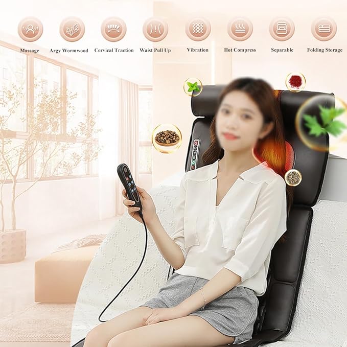Smart Back Massager With Hot Compress FunctionTo Release Stress And Fatigue10 Vibration Massage Nodes And Chinese Medicine Stretching Round PillowChair Seat Massager For HomeBrown