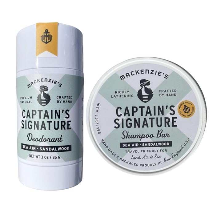 MacKenzie's Captain's Signature Deodorant &amp Shampoo Bar Bundle - Gifts for Men - Gifts for Fishermen - Coastal Gifts - Natural Deodorant - Vegan