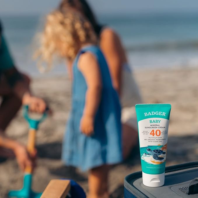 Badger Mineral Baby Sunscreen Cream SPF 40 98% Organic Toddler Sunscreen with Zinc Oxide Broad Spectrum Reef Safe Water Resistant Pediatrician Tested Baby Sunblock 2.9 fl oz 2-Pack