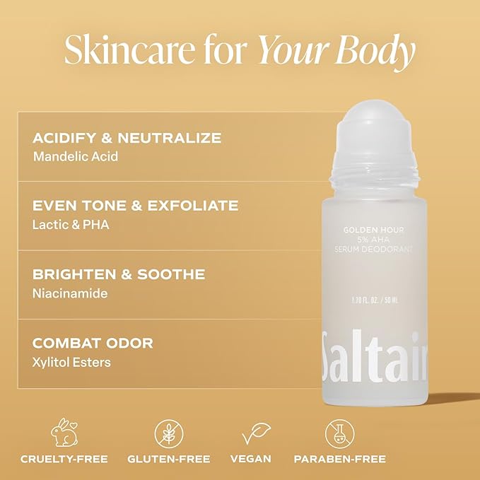 Saltair Serum Deodorant 2 Pack – 5% AHA – Aluminum-Free Odor Control for Women &amp Men – Mandelic Acid Deodorant with Lactic Acid – Golden Hour Scent – 2x 1.7oz Travel Roll On