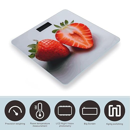 A Cut Strawberry Bathroom Scale Weight Scale for Body WeightHighly Accurate Digital Weighing Machine Clear LED Display Digital Bathroom Body Scale 400lb/182kg