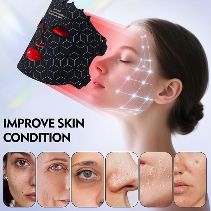 7 Colors Light Mask For Skin Care Red Light For Face Type-C Rechargeable Silicone Beauty Mask For Home (Black)