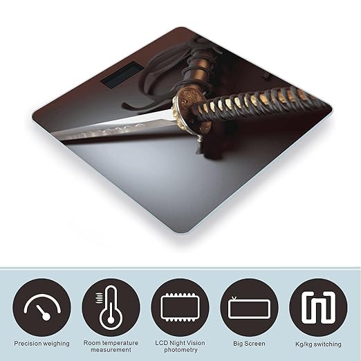 Japan Samurai SwordScale for Body Weight with LCD High Precision Weighing Scales Fashion Sturdy Tempered Glass Weight Scales Easy-to-Read Digital Bathroom Scale for Daily 400lb