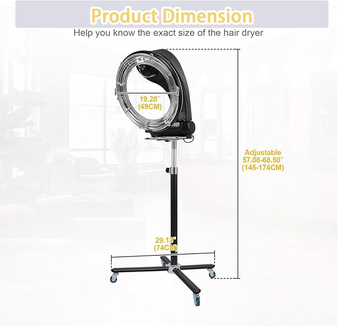 Professional Salon Standing Hair DryerSalon Hair Dryer1200wLed Control PanelTelescopic Support RodUniversal Pulleyfor PermDyeDryStylewith Towel