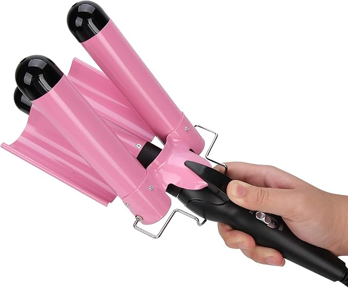 3 Curling Iron Wand 1 Inch Ceramic Tourmaline Triple Barrels Hair Crimper Beach Waving Styling Tools with Temperature Adjustment and Dual Voltage for All Hair