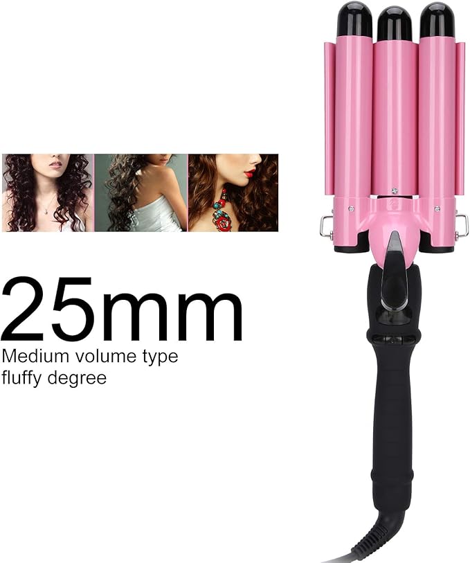 Three Barrel Curling Iron Triple Pipe LCD Hair Waver Temperature Adjustable Hair Curling Iron Hair Iron Curler Compatiable for All Hairstyles(US25mm)