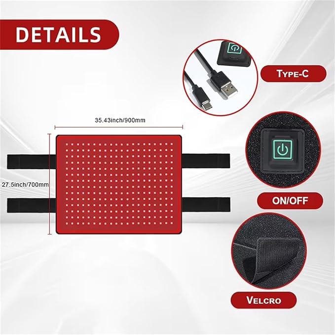 Horseback Red Light Therapy Device 660nm/850nm Adjustable Red Light Therapy Mat Near Infrared Light Device Relaxes Muscles and Promotes Healing