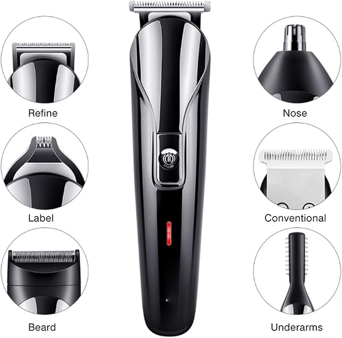 Professional Men Electric Hair Clipper 6 in 1 Multifunctional Hair Cutter Machine Rechargeable Hair Trimmer for Beard Nose Ears