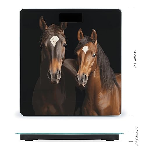 Two Horses Standing on Black Backgro Bathroom Scale Ultra-Bright Liquid Crystal Screen Weight Scale Accurate Bathroom Body Scales for Body Weight Bathroom Pet Home Bedroom Gift-Giving