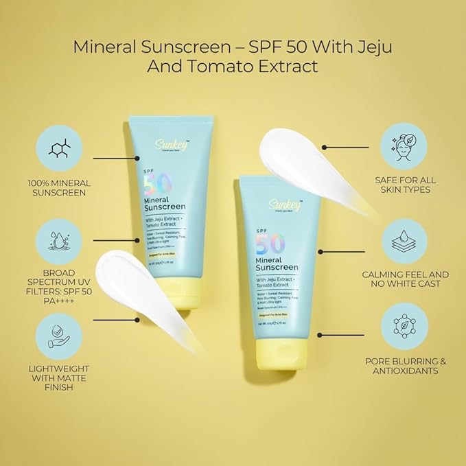 Mineral Sunscreen SPF 50 PA++++ With Jeju And Tomato Extract | Non-nano | Lightweight | No White Cast | Water &amp Sweat Resistant