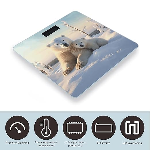 Cute Polar Bears Bathroom Scale Large LCD Backlight Display Digital Scale Rounded Corners Body Scales Automatic Power On/Off Bathroom Scales for Home Bedrooms