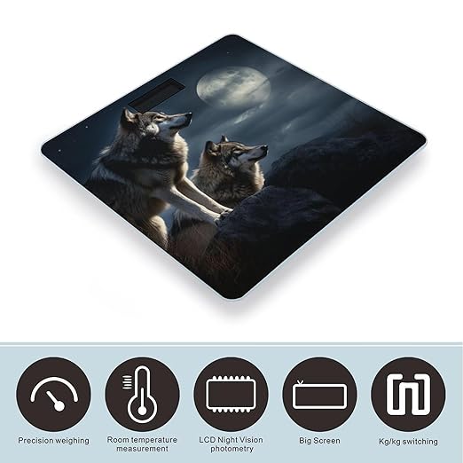 Digital Bathroom Scale for Body Weight Scale with Bright LCD Display High Accuracy Step-On Technology Auto On/Off Wolves in The Moonlight Digital Scales 400 Lbs /180kg