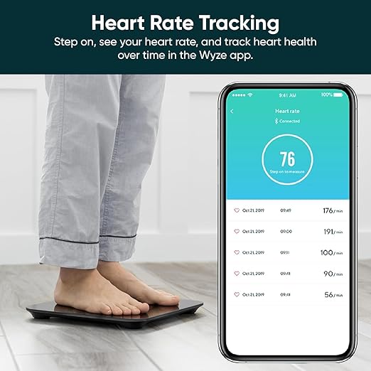 Wyze Smart Scale Scale for Body Weight Digital Bathroom Scale for Body Fat BMI and Heart Rate Body Composition Analyzer with App Batteries Included Bluetooth 400 lb Black