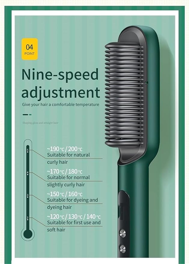 2025 New Negative Ion Hairs Straightener Styling Comb with 5 Temp 2 in 1 Hair Straightener Brush and Curler Portable Electric Straightening Comb Heated Hair Brush 10s Fast Heating Anti-Scald White