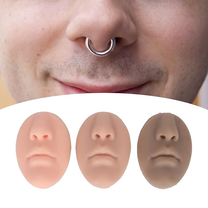 3pcs Silicone Nose Mouth Model Professional Soft Flexible Piercing Model for Beauty Salon Reusable Simulation Silicone Face Model for Acupuncture Teaching Durable Silicone Prosthetic Nose