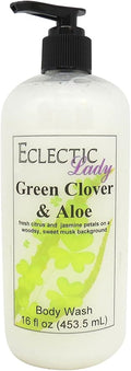 Eclectic Lady Liquid Pearl Body Wash - Green Clover And Aloe Scent 3-in-1 Use For Bubble Bath Hand Soap &amp Body Wash Phthalate-Free Green Clover And Aloe Fragrance Handcrafted in USA (16 oz)