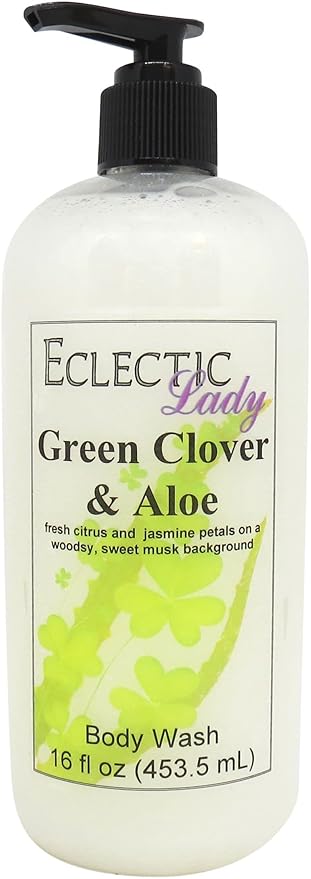 Eclectic Lady Liquid Pearl Body Wash - Green Clover And Aloe Scent 3-in-1 Use For Bubble Bath Hand Soap &amp Body Wash Phthalate-Free Green Clover And Aloe Fragrance Handcrafted in USA (16 oz)
