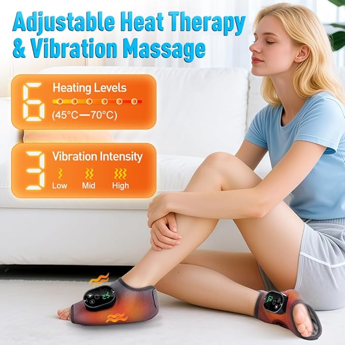 2-Pack Foot Renew Foot Massager Cordless Ankle Heating Pad with Massager Foot and Ankle Massager with Heat 6 Heat Levels &amp 3 Massage Modes with Timer (Grey)