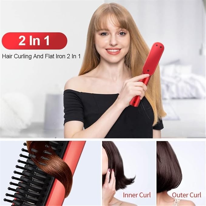 Travel Portable Hair Heating Comb 2 in 1 USB Charging Professional Hair Brush Straightener and Curler Styling Tools (Color : White)