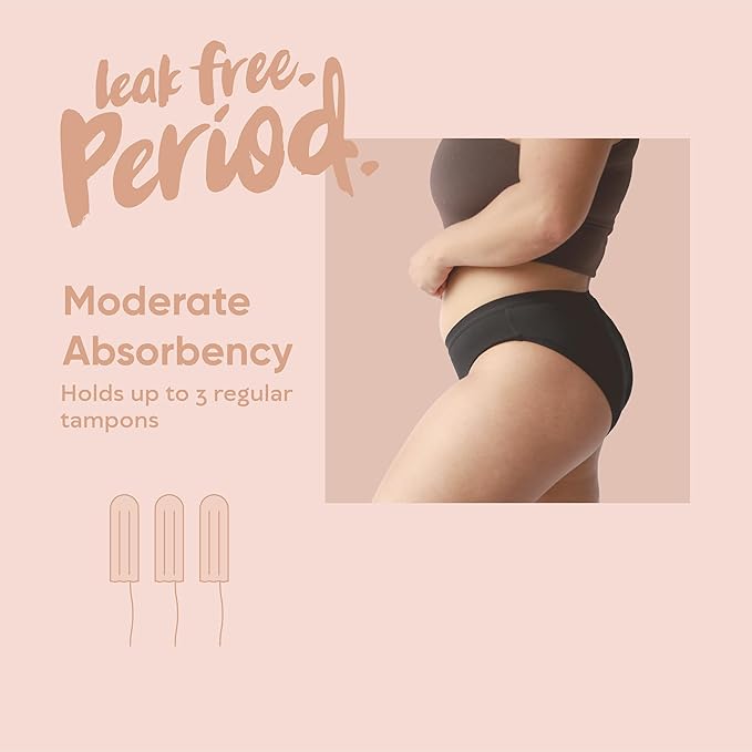 oi Organic Cotton Period Underwear | Bikini Style | Absorbs 3 Tampons | Full Gusset Leak Protection | No PFAS | 3 Pack