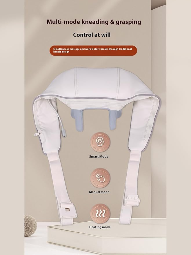 6D Massage Shoulder Wrap with Heat - Kneading Shiatsu Neck and Back Massager for Pain Relief - Suitable for Men and Women (Gray Blue Border USB+Pinch+Hot Compress+Timing)