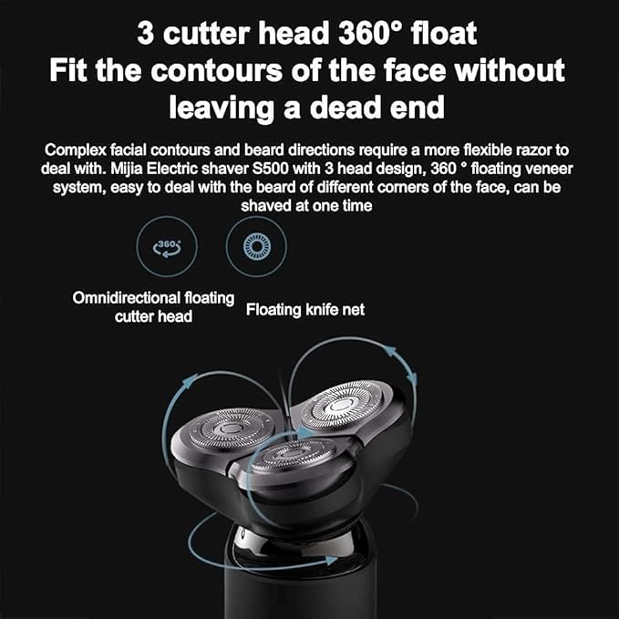 Electric Head Hair Shaver Men Rotary Shaver Razor Waterproof Wet/Dry Rechargeable Cordless USB LED DisplayBlack