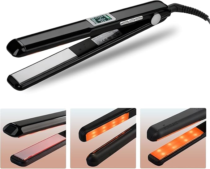 2026 Ultrasonic Infrared Hair Straightener with LED Display - Recovers Damaged Hair Cold Iron Treatment Styler (b-Black)