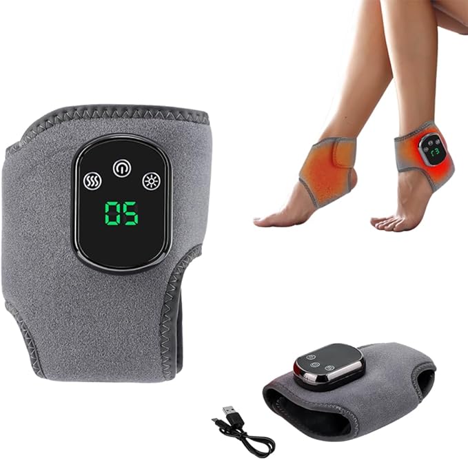 Portable Foot and Ankle Massager with Heat – 3-Speed Vibration &amp 5-Temperature Settings Wireless for Pain Relief Swelling Plantar Fasciitis Travel &amp Home Use