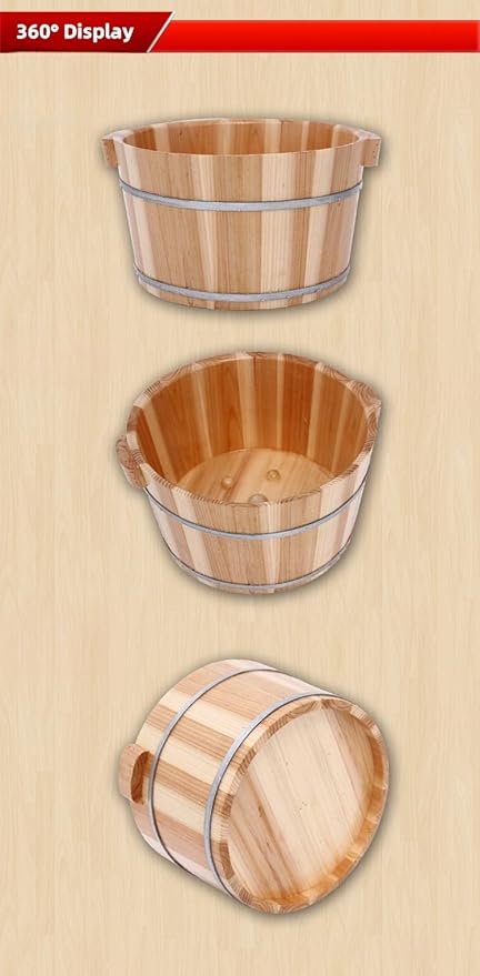 Wooden Foot Basin Solid Wood Foot Tub Pedicure Bowl Spa Massage Cedar Pedicure Barrels Household Foot Bath Barrel with Lid with Massager for Foot Bath Soak Massage Spa Sauna
