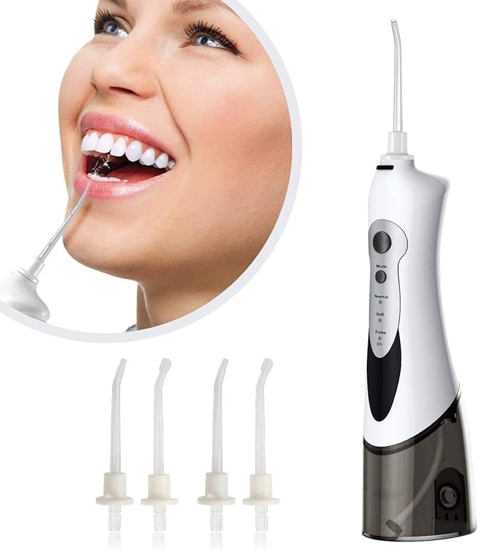 Water Flosser ML Cordless Dental Oral Irrigator 3 Modes and 4 Jet Tips IPX7 Waterproof with Travel Bag Rechargeable Waterproof Teeth Cleaner for Home and Travel