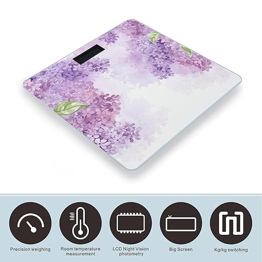 Framing Lilac Flowers in Blossom Weight Scale for Body Weight Digital Bathroom Scale High Capacity Accurate Digital Weighing Scales and Easy-to-Read on Backlit LCD Display Scales