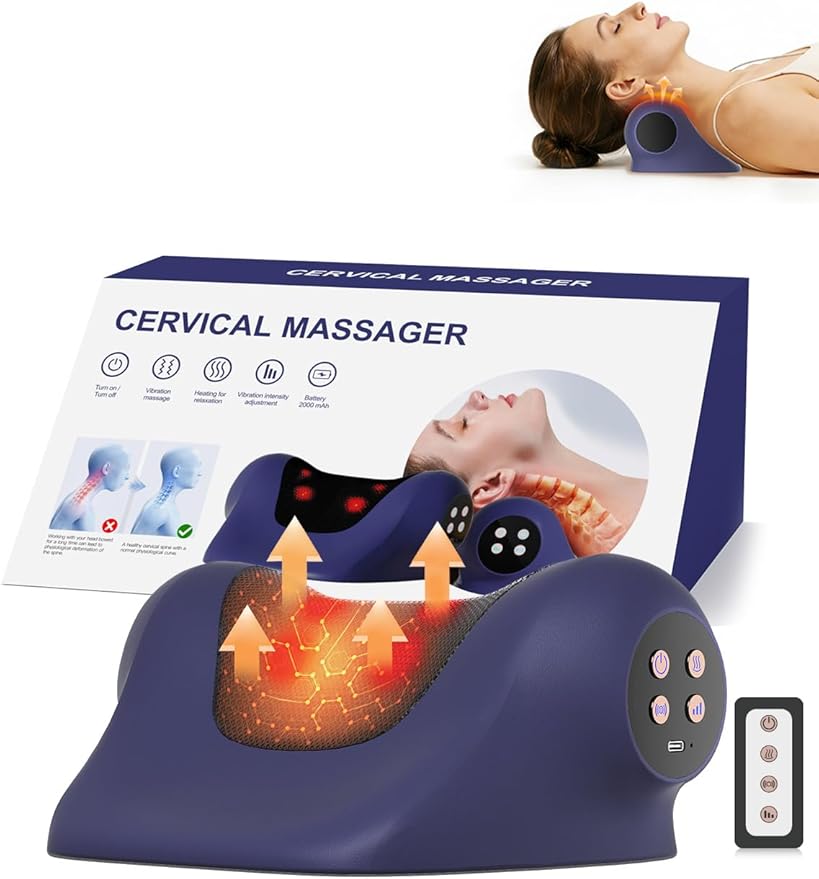 Heated Neck Stretcher for Pain ReliefCervical Traction Device3 Vibration Modes Portable Wireless Neck and Shoulder Relaxer Hump Corrector Pillow for TMJ Pain Relief and Cervical Spine Alignment