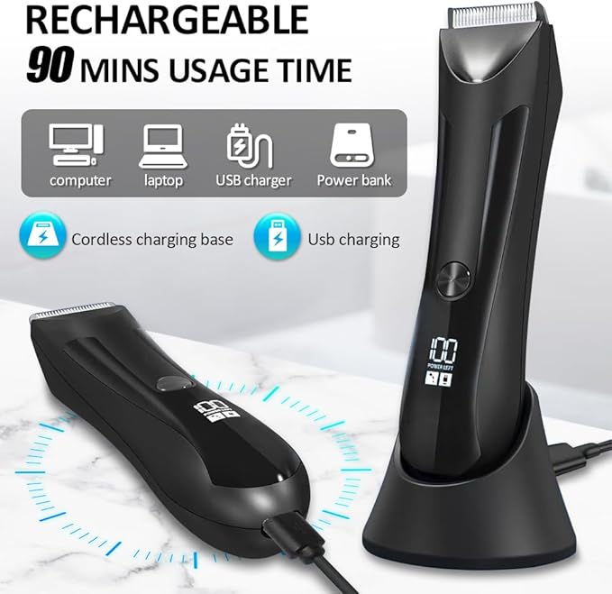Men's Trimmer - IPX5 Waterproof Electric Shaving Trimmer with Replaceable Ceramic Blade Head Body Groomer for Pubic Area Underarms Chest Groin