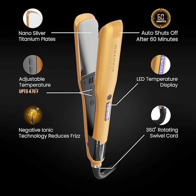 MOEHAIR Professional Titanium Ionic Flat Iron Hair Straightener for Straightening Waving Curling &amp Flip | 1.5 Ceramic Floating Plates | Adjustable Temperature | Auto Shut Off | for All Hair Ty