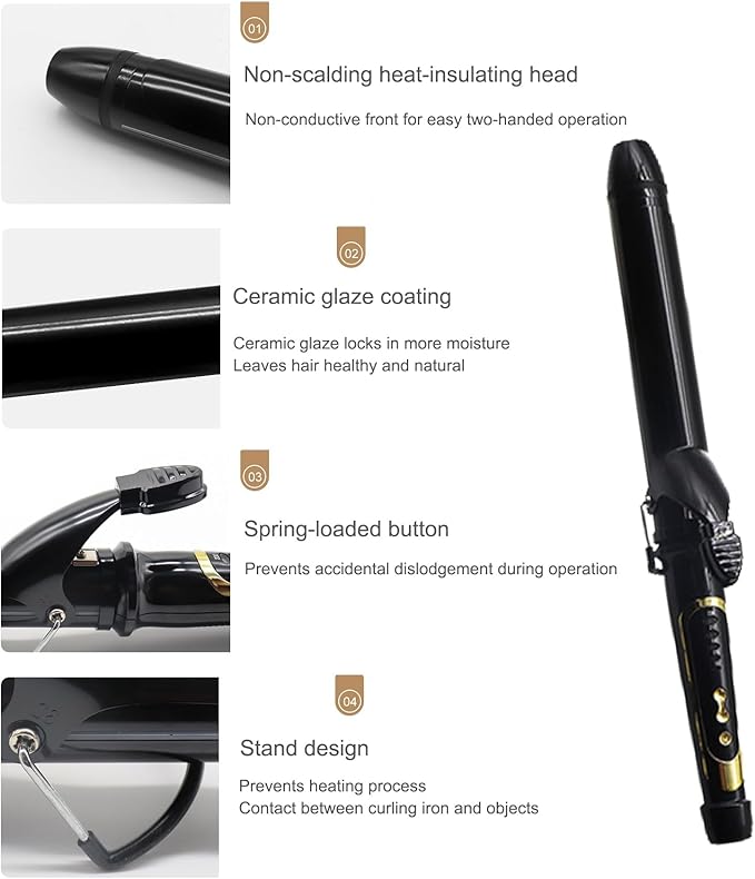 DONGXIAO Curling Iron for Long Hair Electric Curling Iron Professional Curling Iron Negative Ion Temperature Control Does Not Hurt Hair Permanent Hair Curler Curler for Long Hair (Size:28MM)