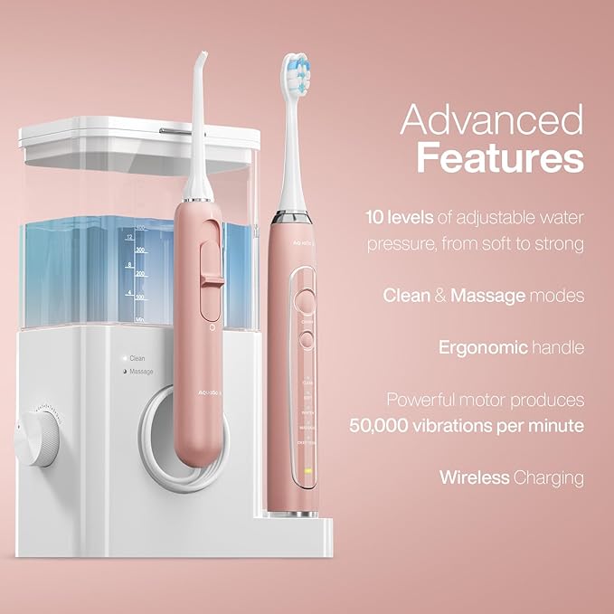 AquaSonic Home Dental Center PRO – Brushing &amp Flossing Made Easy – Brush &amp Floss – Power Toothbrush &amp Water Flosser – Whiter Teeth &amp Healthier Gums