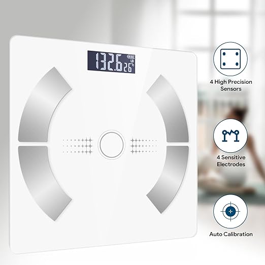 Smart Scale for Body Weight Bathroom Digital Weighing Scale with BMI Body Fat Muscle Mass Accurate Bluetooth Home User Health Equipment Sync Apps【White】