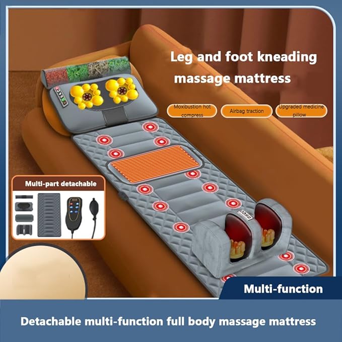 Back Massager Heated Massage Seat Cushion Nine-Level Intensity Adjustment 10/20/30 Minute Timer 10 Vibration Motors Leg and Foot Kneading Foldable Suitable for Home and Office Use