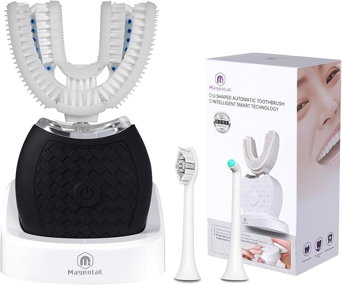 Electric Toothbrush for Adults360 Degree Cleaning Sonic Toothbrush U Shaped Tooth Brush has 23760 Nylon Bristles Sonic Automatic with 3 Modes Standard Fast Ultra Fast(Black)