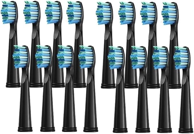 4/8/12/16 Pcs Replacement Brush Heads Compatible with Seago Compatible with Fairywill Electric Toothbrush Head Dupont Bristle Brush Refill Tooth Clean(16 Pcs Black)